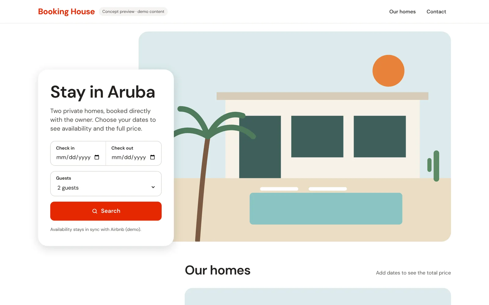 Prototipo di e website Booking House. Contenido di demo.